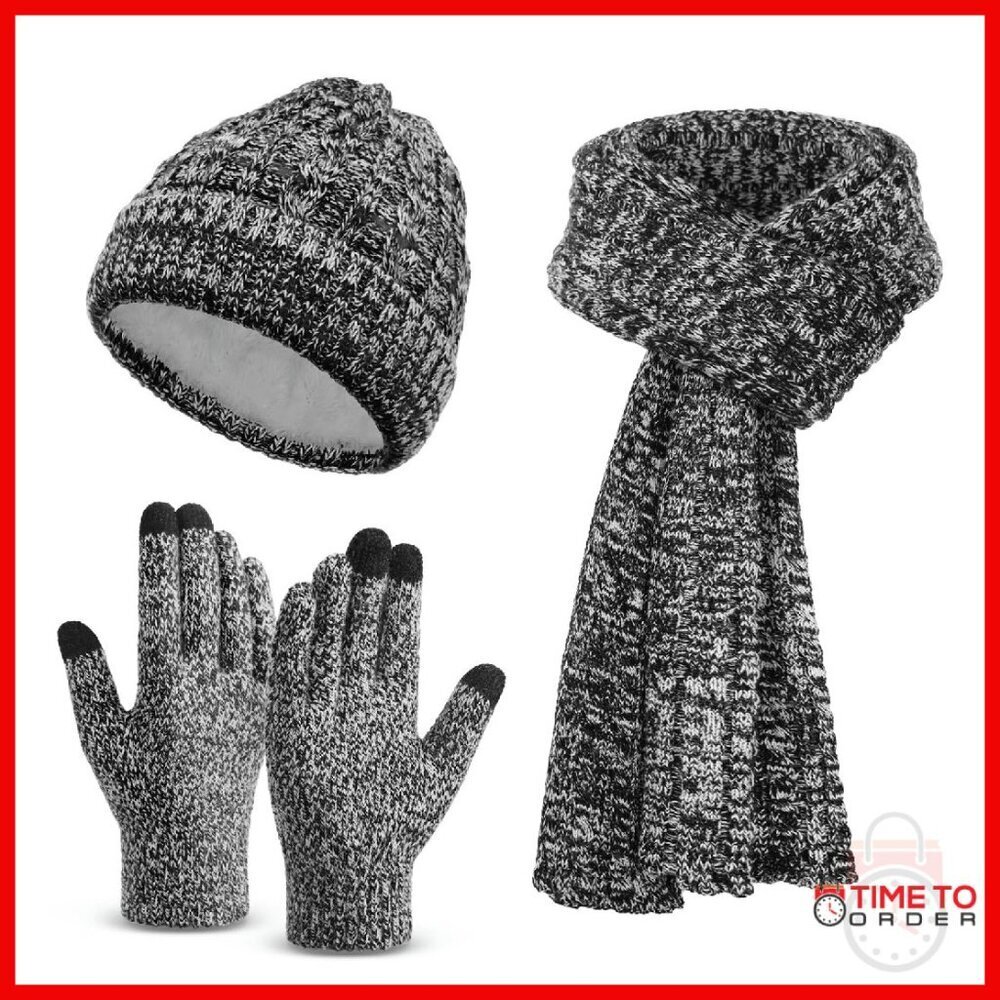 Winter Set: Beanie, Touchscreen Gloves, Long Scarf - 3-Piece Accessory Bundle